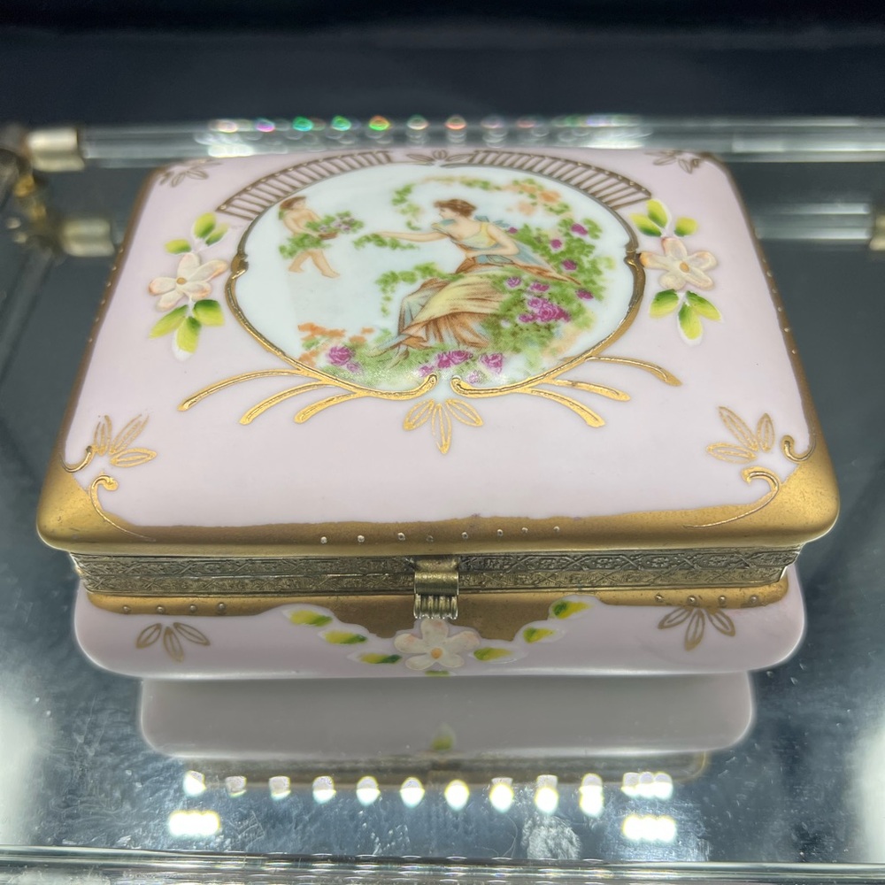 Vintage Porcelain Trinket Box Pink Gold Trim Arco Japan